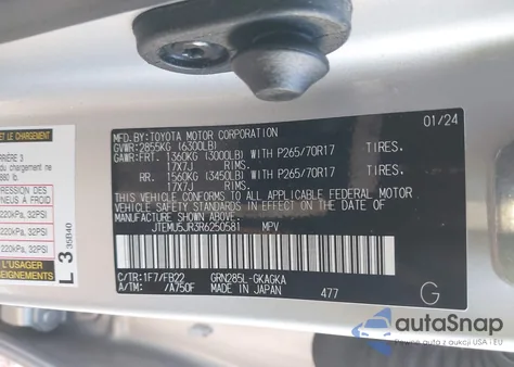 2024 Toyota 4Runner Sr5 из США, поврежденный, VIN JTEMU5JR3R6250581